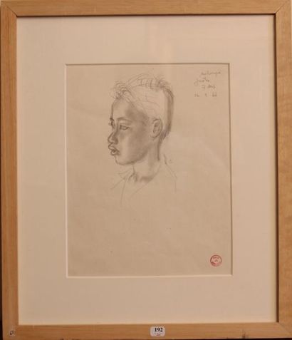 Jacques BOULLAIRE (1893-1976) Portrait de Justin. Dessin au crayon noir et fusain,...