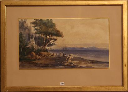 Ernest GOUPIL (1814-1841) Port Famine (Détroit de Magellan). Gouache, signée en bas...