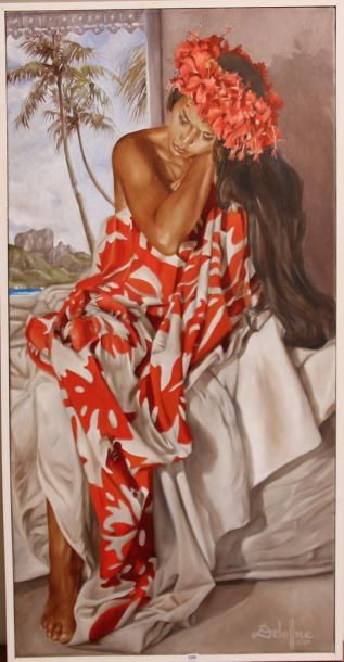 Christian DELOFFRE (né en 1950) Devant Bora Bora. Huile sur toile, signée et datée...