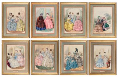 Héloïse-Suzanne LELOIR (Paris, 1820-1873) MODES DU SECOND EMPIRE Suite de huit aquarelles...