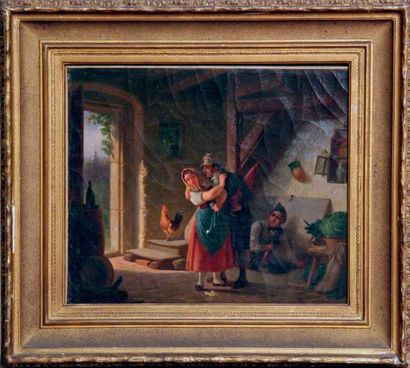 Friedrich WENDLER (Dresde, 1814-1872) L'AUDACIEUX SURPRIS Huile sur toile, signée...