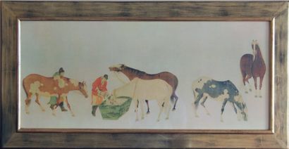 REPRODUCTION de peinture chinoise, chevaux...