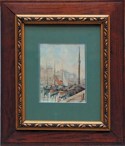 Abel FAIVRE (Lyon, 1867-Paris, 1945) Bâteau de pêcheurs au Havre Aquarelle signée...