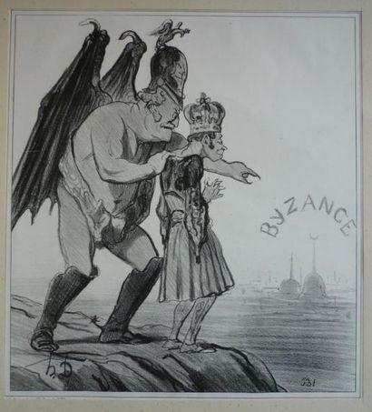 DESTOUCHES, d'après Honoré DAUMIER, XIXe siècle Caricatures: «La fonte d'un colosse...