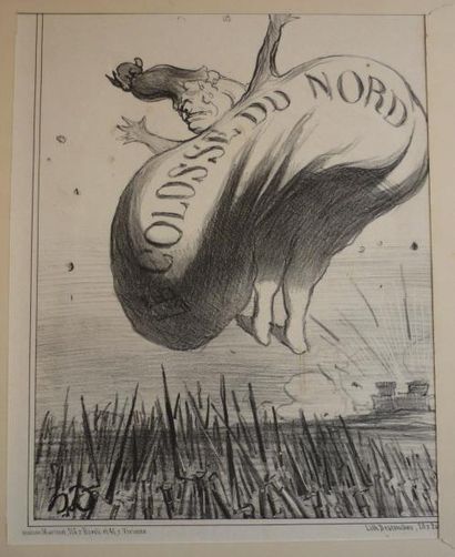 DESTOUCHES, d'après Honoré DAUMIER, XIXe siècle Caricatures: «La fonte d'un colosse...