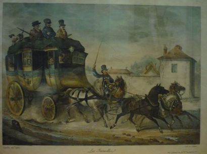 null Gravure en couleurs, les courses du matin, 1805 – Deux images d’Epinal, donnera-t-on...