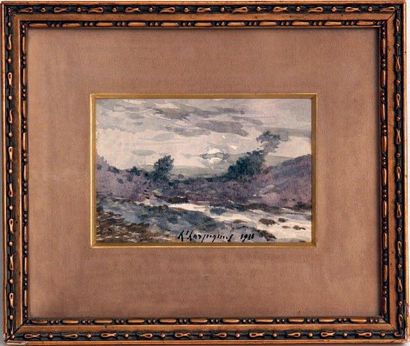 Henri Joseph HARPIGNIES (Valenciennes, 1819 - Saint-Privé, 1916) PAYSAGE À LA LUNE...