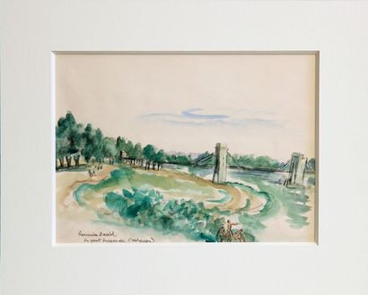 Hermine DAVID (1886-1970) PONT À AVIGNON - JARDIN D'UN PALAIS ROMAIN Deux aquarelles....