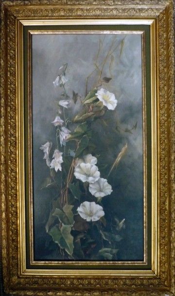 ECOLE FRANCAISE DU XXème siècle Branchages fleuris.
Huile sur toile, monogrammée...