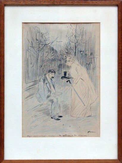 Louis - Henri FORAIN (1852 – 1931)  Tu rendras à la maison?
Dessin au crayon, encre...