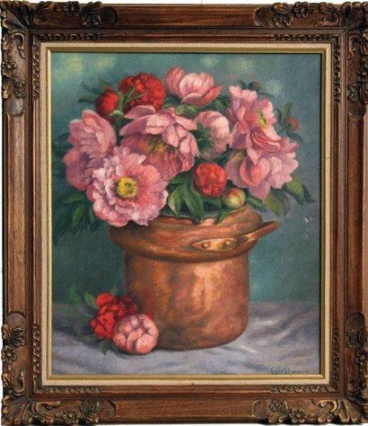 Jean Charles RENAUD (1891-?)  
Bouquets de fleurs.?
Deux huiles sur toile, signées...