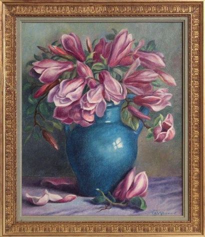 Jean Charles RENAUD (1891-?)  
Bouquets de fleurs.?
Deux huiles sur toile, signées...