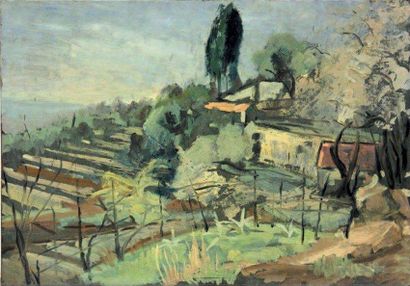 Hermann Henry GOWA (Hambourg, 1902 - Munich, 1990) Paysage aux vignes.?
Huile sur...