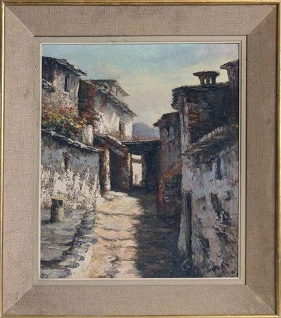 Manuel CUBEROS (XXème siècle)  
Ruelle en Grèce.?
Huile sur toile, signée en bas...