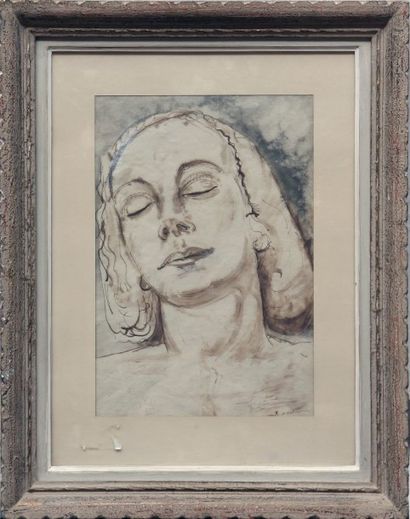 Henry de WAROQUIER (1881 - 1970) Femme en buste, les yeux fermés.

Dessin au sépia...