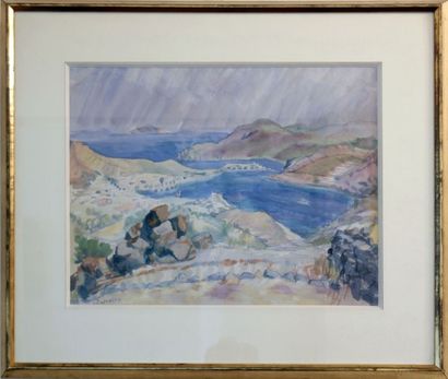 Jannie CUSENIER (1909 - 1995) Panorama de Patmos.

Aquarelle sur papier, signée et...