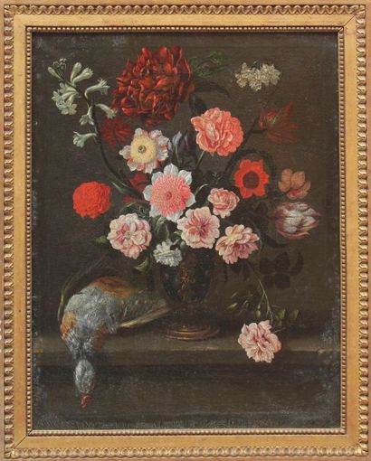 ÉCOLE FRANCAISE du XVIIIe siècle, suiveur de BEAUDESSON Bouquet de fleurs dans un...