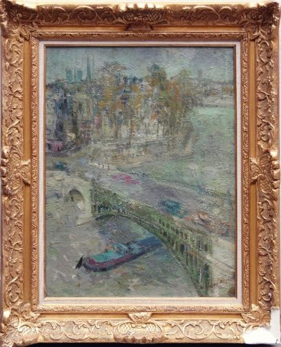 Joaquin Marti BAS (1910 - circa 1960) "Pont Sully Morland Paris".

Huile sur toile,...