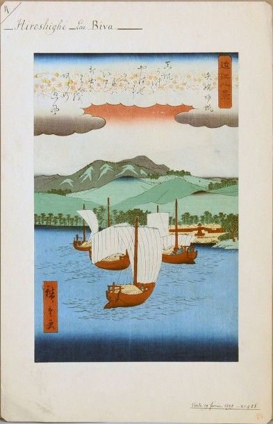Ando Hiroshige (1797-1858) Deux oban tate-e de la série "Omi hakkei", les huit vues...