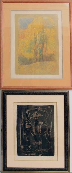 D'après Roger-Edgar GILLET (1924-2004) Composition en brun et noir. 

Lithographie,...