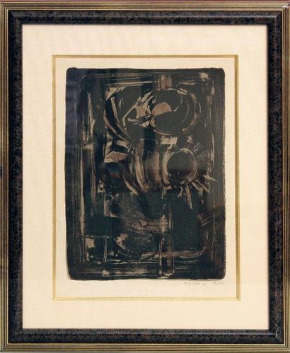 D'après Roger-Edgar GILLET (1924-2004) Composition en brun et noir. 

Lithographie,...