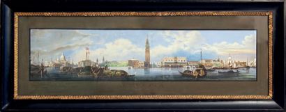 Ecole Italienne du XIXe siècle VUE PANORAMIQUE DE VENISE Gouache sur papier. (Trou...