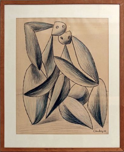 Honorio Garcia CONDOY (1900-1953) COUPLE, 1948 Dessin au fusain et crayon de couleur...