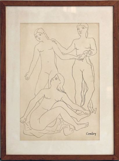 Honorio Garcia CONDOY (1900-1953) TROIS FEMMES Dessin à l'encre, signé en bas à droite....