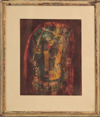 Lambert WERNER (1900-1983) VISAGE Aquarelle gouachée, signée en bas à gauche Haut.:...