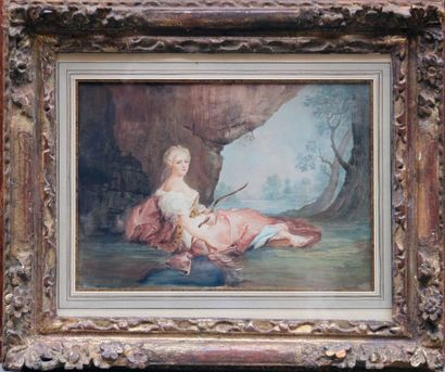 ECOLE FRANCAISE DU XIXème siècle Le repos de Diane.

Aquarelle. 

Haut. : 24 cm -...