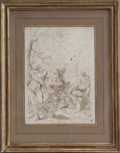 Entourage de Ciro FERRI (1634-1689) JUPITER NOURRI PAR LA CHÈVRE AMALTHÉE Plume et...