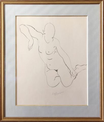 Pierre AMBROGIANI (1907-1985) NU FÉMININ Dessin à l'encre de Chine, signé en bas...