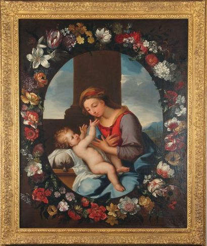 ÉCOLE FLAMANDE du XVIIe siècle, entourage de SEGHERS VIERGE À L'ENFANT DANS UN MÉDAILLON...