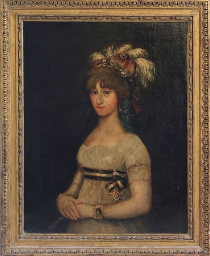 ÉCOLE ESPAGNOLE, suiveur de GOYA PORTRAIT DE LA COMTESSE DE CHINCHÓN Huile sur toile....