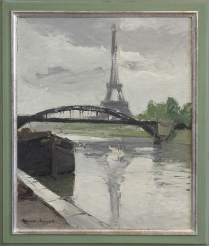 Léopold PASCAL (1900-1957) LA TOUR EIFFEL VUE DES QUAIS Huile sur panneau, signée...