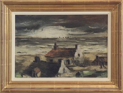 Frans Masereel (1889-1972) MAISONS EN BORD DE MER Huile sur toile, monogrammée et...