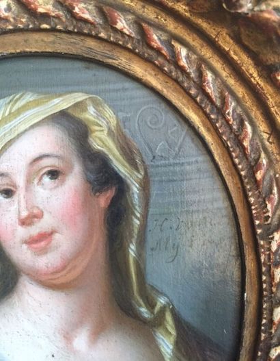 Hieronimus van der MY (1687 - 1761) Portrait de jeune femme en buste. Huile ovale...