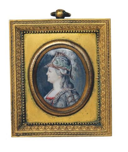 École FRANÇAISE du XVIIIe siècle LA GRANDE CATHERINE CASQUÉE DE PROFIL Miniature...