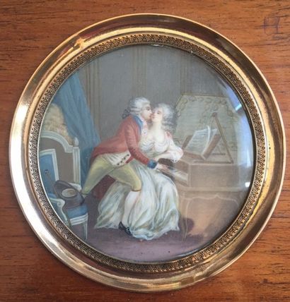 null TROIS MINIATURES dont deux circulaires : Les amants au clavecin, signée D. BOILLY...