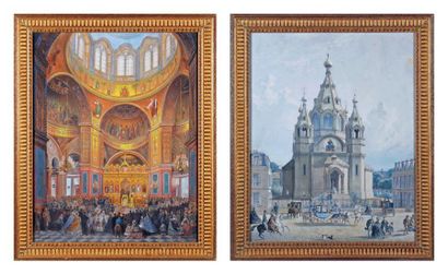 École Française du XIXe siècle La cathédrale Saint-Alexandre Nevsky à Paris: - Vue...