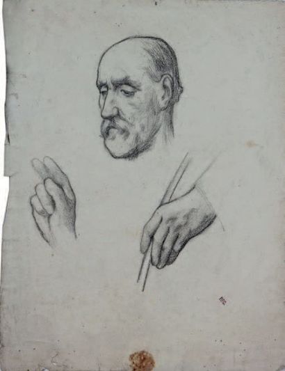 Pierre PUVIS DE CHAVANNES (1824-1898) Étude d'une tête et de deux mains d'homme Dessin...