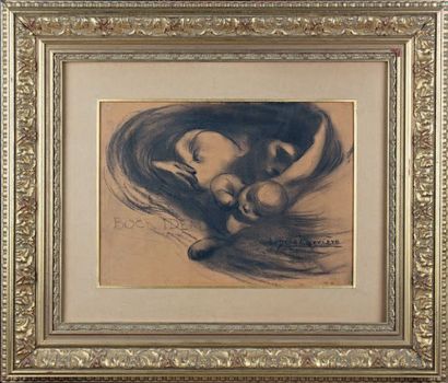 Eugène CARRIÈRE (1849-1906) Femme et enfant endormis Dessin au crayon et fusain,...