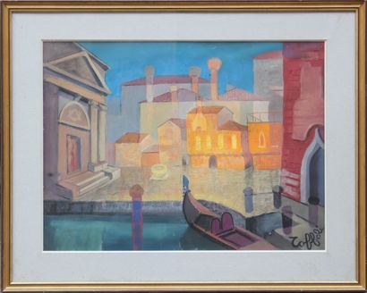 Louis TOFFOLI (1907 - 1999) 

Venise.

Dessin à la gouache, signée en bas à droite...