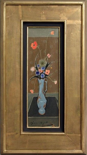 SIMON AUGUSTE (1909-1987) 
Bouquet de fleurs sur un entablement
Huile sur toile,...
