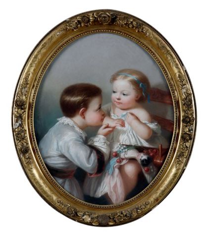 G ou C. A. CHENON ou THENON, XIXe siècle DEUX ENFANTS À LA MAROTTE ET AUX CERISES...