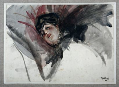 Giovanni BOLDINI (Ferrare, 1842 - Paris, 1931) ÉTUDE DE JEUNE FEMME SUR L'OREILLER...
