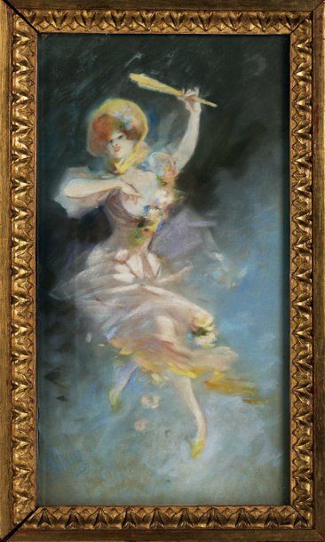Jules CHERET (Paris, 1836 - Nice, 1932) JEUNE FEMME DANSANT À L'ÉVENTAIL Pastel sur...