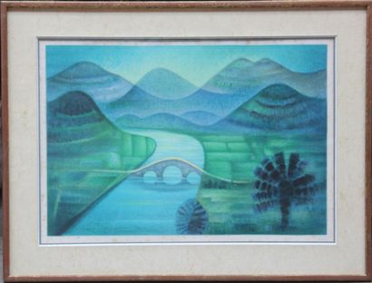 D’après Louis TOFFOLI (1907 - 1999) Pont à trois arches.

Paysage au pont et rizière.

Deux...