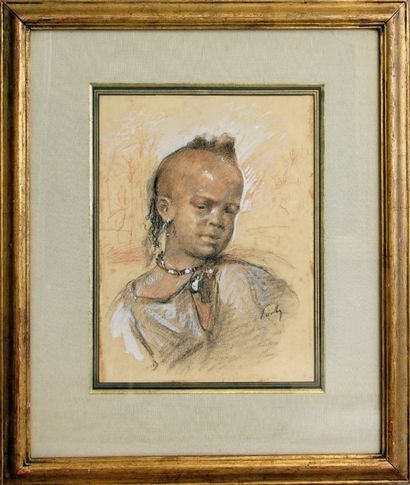 Henry Jean PONTOY (1888-1968) Portrait de jeune berbère.

Dessin à la sanguine, fusain...