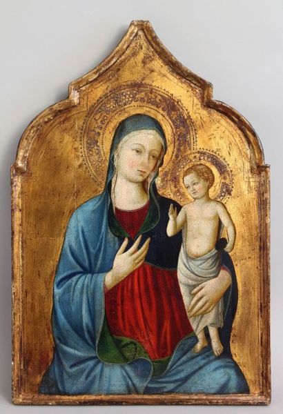 ÉCOLE dans le goût du XVIème siècle, XIXème siècle Vierge à l'Enfant sur fond en...